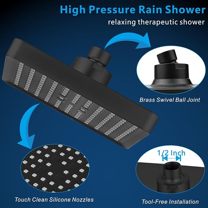 Voolan High Pressure Rain Shower Head with Handheld Spray Combo, Hand Held Filter Showerhead with Self-adhesive Holder and 59" Hose (Matte Black)