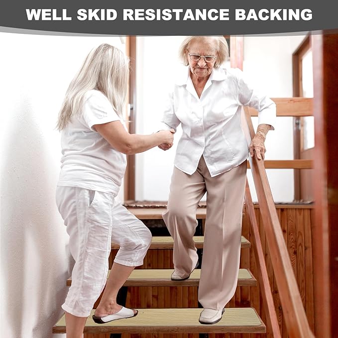 Stair Treads for Wooden Steps - Non Slip Stairs Carpet Tape Peel and Stick with Double Adhesive Tape Set of 15 Stripe- Beige