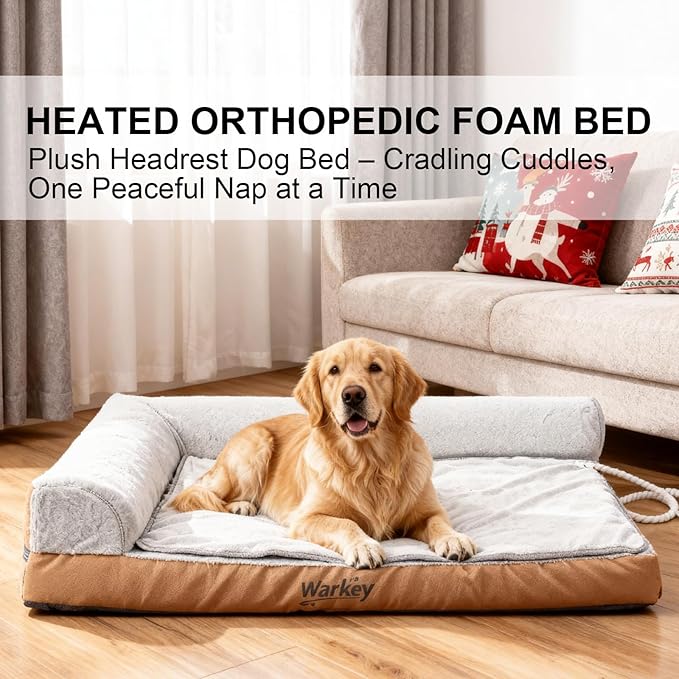 Heated Dog Bed Medium Sized Dog, Heated Pet Bed Waterproof Cover, Medium Orthopedic Dog Sofa Bed Memory Foam with Pet Heating Pad - 27.95x23.2x6.3in