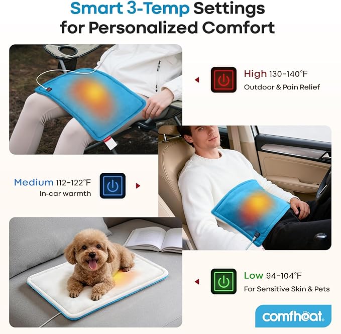 USB Heating Pad, 5V Heated Travel Pads, 3 Heat Settings & Auto Shut Off, Hot Therapy for Pain Relief Abdomen Cramps 16"x 12" Non-Rechargeable, Blue