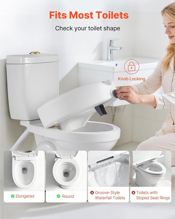 VEVOR Raised Toilet Seat, 350 lbs Capacity, 5-Inch Lift Height, Commode Elevated Toilet Seat Riser with Enlarged Opening for Seniors, Elderly, Handicap, Disabled, Adults, Fits Elongated & Round Bowl