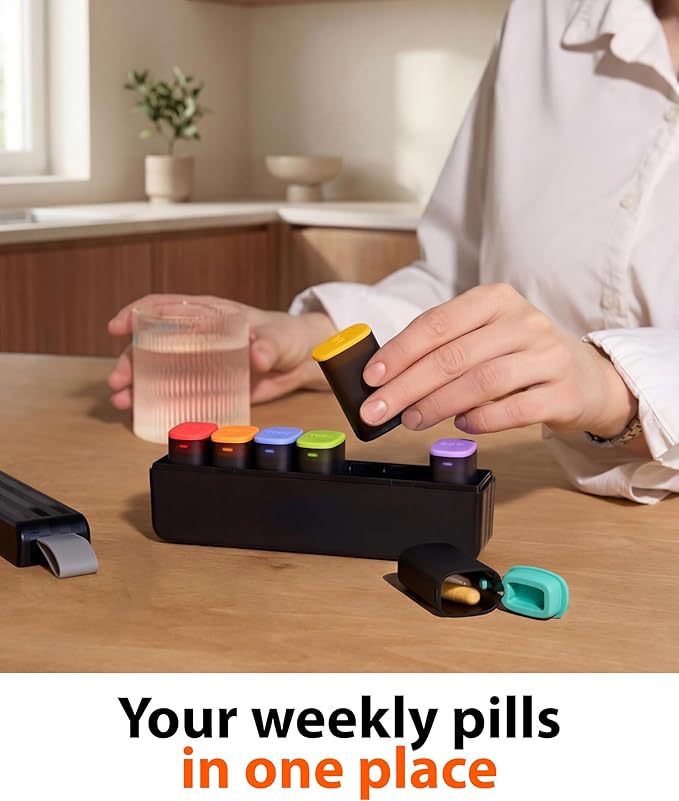 Weekly Pill Organizer 1 Time a Day - 7 Day Travel Pill Case with Detachable Daily Compartments, Secure Silicone Lids, Easy Open for Seniors & Arthritis, Durable Compact Vitamin & Medication Organizer