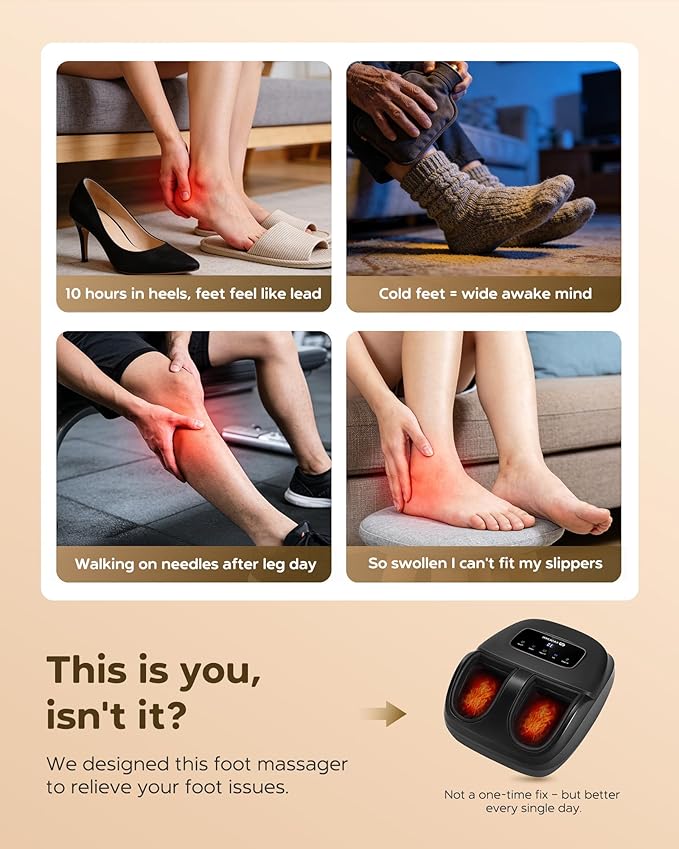EaseZen Foot Massager Machine with Heat, Shiatsu Foot Massager with Remote, 2026 Upgraded Deep Kneading, for Plantar Fasciitis, Neuropathy, Birthday Gifts for Women Mom Men Dad, Up to Foot Size 14