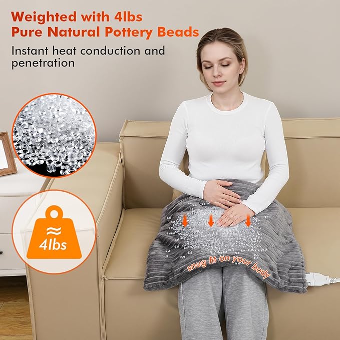 Far Infrared Heating Pad - Natural Jade Vibrating Massaging Weighted Heating Pad for Neck and Shoulders, Electric Heat Pad with 3 Heating Levels & 3 Vibrating Settings, 6.3lbs 20" x 24"