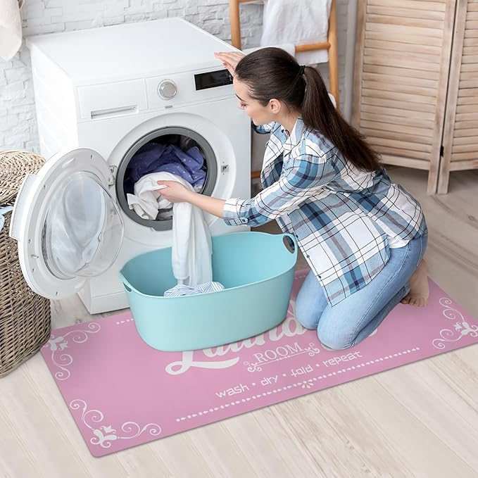 XLHOMO Laundry Room Rug Runner, 17.7"x45" Non Slip Light Pink Laundry Rugs, Farmhouse Washable Floor Laundry Mats for Laundry Room, Mudroom, Kitchen, Washroom, Bathroom, Entryway Area Rugs Decor