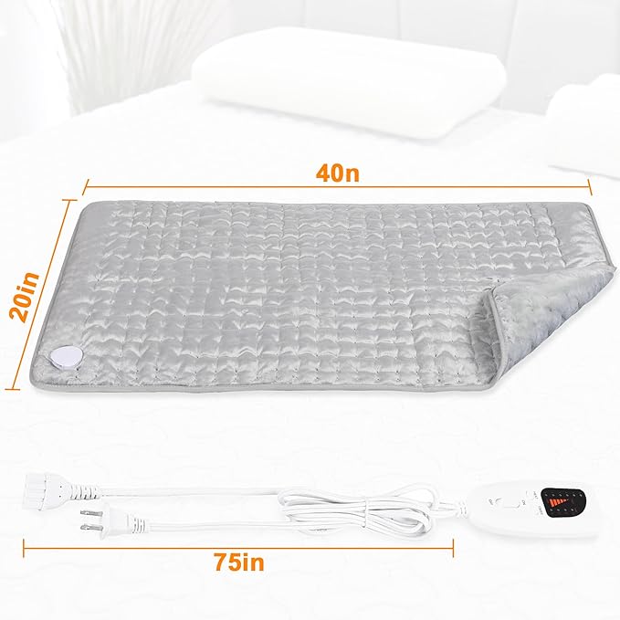 Deepsoon Heating Pad,Electric Heating Pads for Back,Neck,Moist Heating Pad for Abdomen Shoulder Knee Legs,Dry/Moist Heat&Auto Shut Off,Mother's Day Birthday for Men and Women,Light Gray,40x20 Inch
