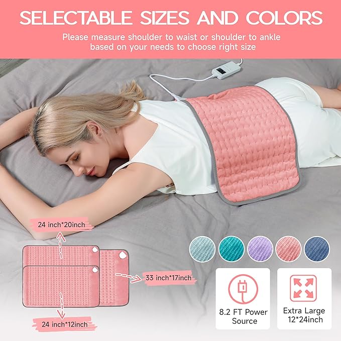 Heating Pad for Period Cramps, Heating Pad for Back/Neck/Shoulder Muscle Pain, 6 Heating & 4 Timer Setting, Auto Shut Off, Moist Heat & Machine Washable, Pink Birthday Christmas Gifts for Women Mom