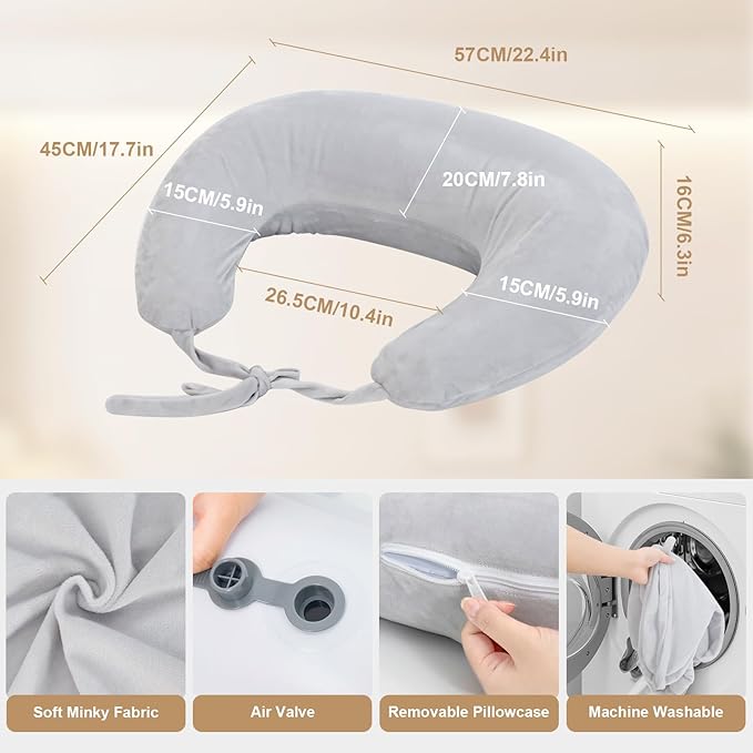 IFOYO Ergonomic Gaming Pillow for Lap, Grey U-Shaped Crochet Pillow for Lap Support, Soft Reading Pillows Provide Arms Legs Neck Support to Long Gaming Sessions, Crocheting, Reading, Working