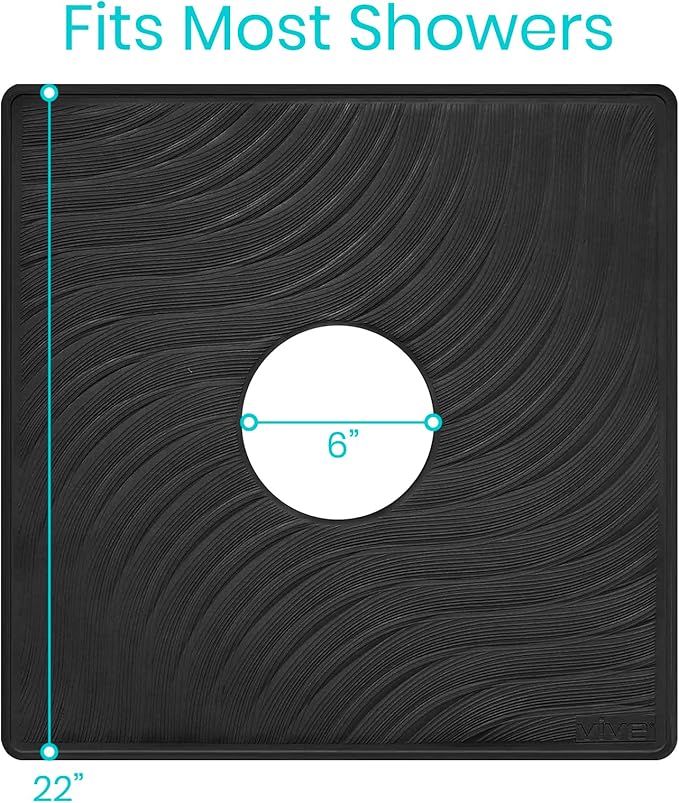 Vive Shower Mat - 22" by 22" Square Non Slip Large Bath Mat for Bathtub - Patented Design - Suction Cup Traction Skid Pad for Stalls Floors Tub - Textured Rubber with Drain Hole