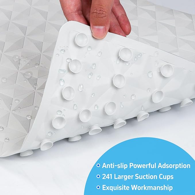 WRISIN Non Slip Bathtub Mat for Bath Tub Shower - Natural Rubber Mat with 241 Suction Cups - Soft Bathroom Safety Mat - Unique Diamond Pattern - Fatigue Relief - Machine Washable - 16 × 28 Inch