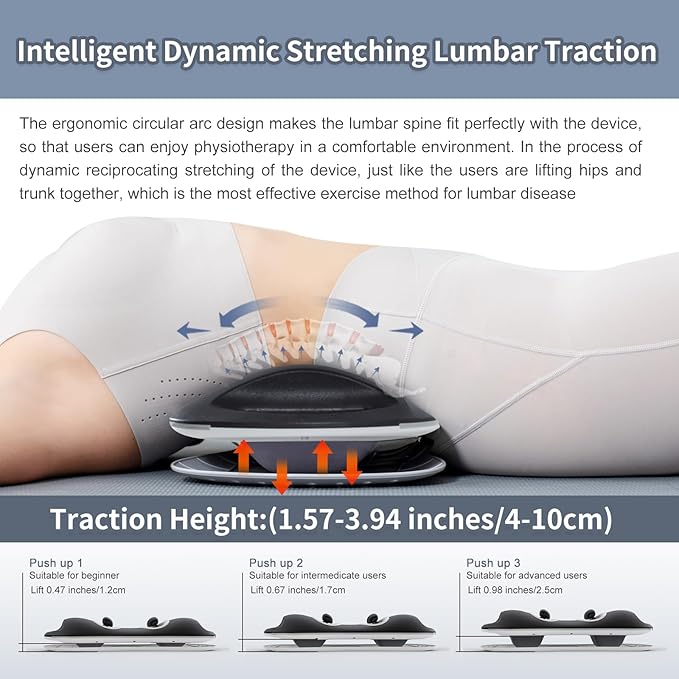 ALPHAY Multifunctional Lumbar Traction Device with Dynamic Lumbar Stretching & Knead Massage, Heat & Vibration Physical Therapy, Lower Back Massager Lumbar Traction at Home, Office, Waist Pain Relief
