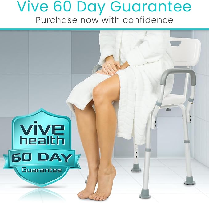 Vive Shower Chair with Arms & Back - Small, Narrow, Medical, Universal Bath Tub Transfer Bench - Safe Adjustable Handicap Stool for Inside Bathtub, Bathroom - Rotating Safety Sliding