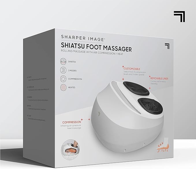 Sharper Image Electric Shiatsu Foot Massager with Heat & Air Compression, Deep Kneading Rollers & Washable Cover, Targets Heels, Balls & Arches up to Mens Size 12, Gift for Women & Men