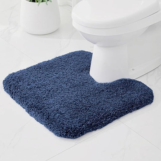 White Toilet Rugs U Shaped Washable, 24x22 Contour Bath Rugs for Toilet, Luxury Ultra Soft Microfiber U-Shaped Toilet Rug, Non Slip Absorbent Machine Washable Bathroom Mat for Toilet, Navy