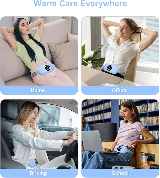Portable Cordless Heating Pad for Period Cramps, Voice Reminder Menstrual Heating Pad with 6 Heat Levels and 6 Massage Modes, 3s Fast Heating, Gifts for Women Girls, Blue