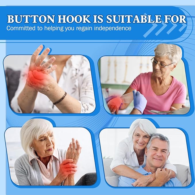 NINEMAX Button Hook Assist Tool with Zipper Pull for Seniors, One Hand Button Fastener Puller Helper for Shirt Wedding Dress, Dressing Aid for Elderly, Arthritis, Parkinson's (1 Pack)