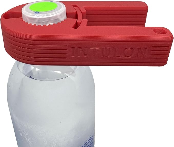 Intulon V7 Water Bottle Opener for Seniors Ergonomic Design Weak Hands Arthritis Friendly Twist Cap Remover Kitchen Gadget Handy Lightweight Utensil (Red)