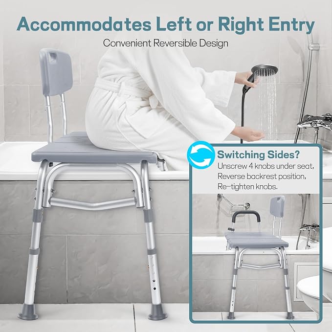 500lb Heavy Duty Shower Bench, Tool-Free Tub Transfer Bench with Arms & Back, Height Adjustable Handicap Shower Seat, Non-Slip Bath Safety Chair for Elderly & Surgery-Gray