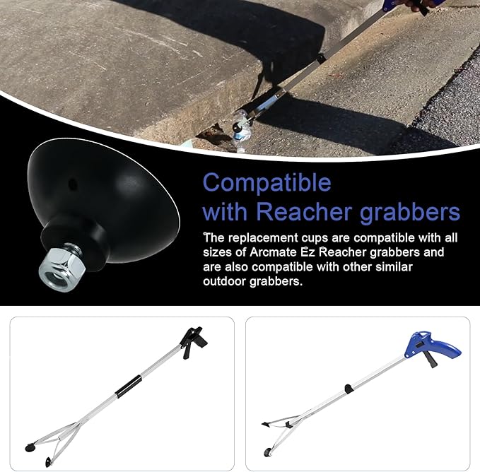 Grabber Tool Reacher Rubber Suction Cups, Replacement Gripper Cups Tips Part for Repair, Outdoor Long Reach Pick up Gripper Parts for Arcmate Ez Heavy Duty Pickers, Rubber Cups with Locknuts (6 Cups)