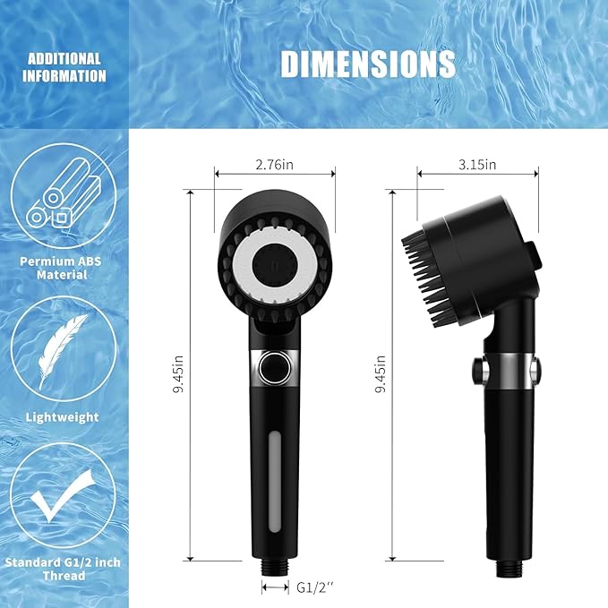 PWERAN Filtered Shower Head with Handheld, High Pressure 3 Spray Mode Showerhead with 18 Stage Water Softener Filters for Hard Water - Remove Chlorine-BLACK