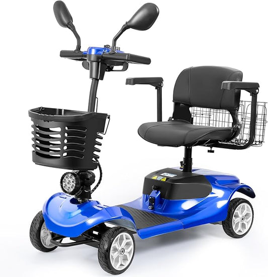 4 Wheel Compact Mobility Scooter for Seniors and Adults,Foldable Electric Scooter, Heavy Duty Travel Model with Lights, Basket, and Long-Lasting Battery210blue