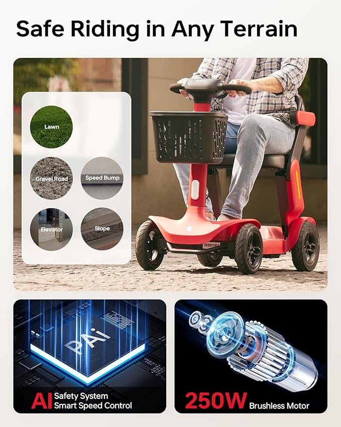 Paiseec Mobility Scooter S3 Pro 40 Miles, Airline Approved Mobility Scooter for Seniors, Intelligent Speed Control Foldable Mobility Scooters, 250W Powered All Terrain Mobility Scooters for Adults