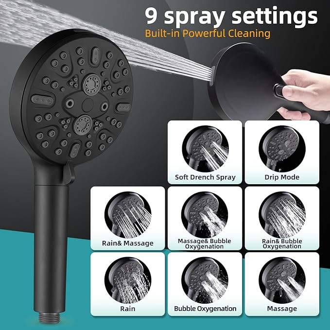 Cobbe Filtered Shower Head with Handheld, High Pressure 9 Spray Mode Showerhead with Filters, detachable shower head, Water Softener for Hard Water Remove Chlorine and Harmful Substance,Matte Black