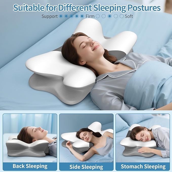 Cervical Neck Pillow for Pain Relief - Ergonomic Side Sleeper Pillow for Neck Support, Cooling Memory Foam Pillows for Sleeping, Contour Pillow Orthopedic Bed Pillow for Back Stomach Sleepers