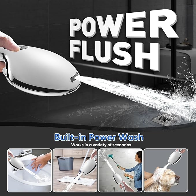 Cobbe 9-Function Shower Head with Built-in Power Spray, 1.8 GPM Water Saving ON/OFF Toggle Switch, High Pressure Handheld Showerhead with 1-Click Pause Button, Brass Bracket & 6ft Hose, Chrome