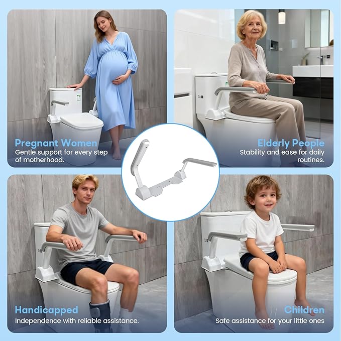 Toilet Safety Rail, Heavy Duty Foldable Toilet Handrail, Aluminum Alloy Support Up to 480LBS Perfect for Elderly Senior Handicap Pregnant