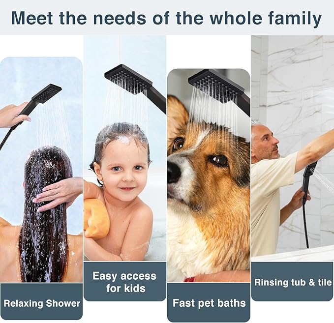 BRIGHT SHOWERS High Pressure Handheld Shower Head Set, High Flow Hand Held Showerhead with 60" Long Stainless Steel Hose and Adjustable Wall Bracket, 3 Spray Setting Shower Wand, Oil-Rubbed Bronze