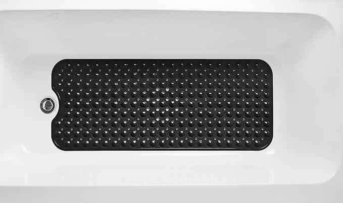 Extra-Long Non-Slip Bathtub & Shower Mat 39”x16” (Smooth/Non-Textured Tubs Only) Safe, Clean, Machine-Washable, Superior Grip&Drainage, Vinyl, Opaque Black