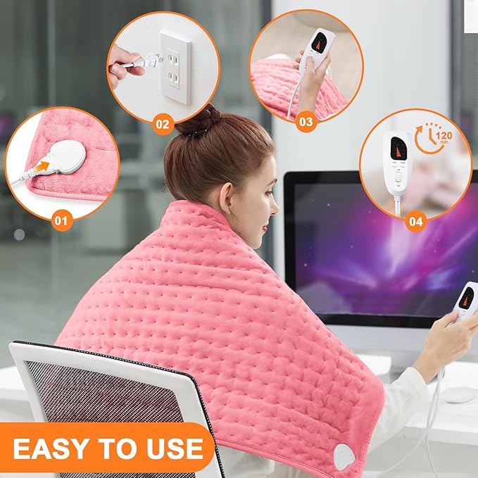 Deepsoon Heating Pad,Electric Heating Pads for Back,Neck,Moist Heating Pad for Abdomen Shoulder Knee Legs,Dry/Moist Heat&Auto Shut Off,Mother's Day Birthday for Men and Women,BabyPink,40x20 Inch