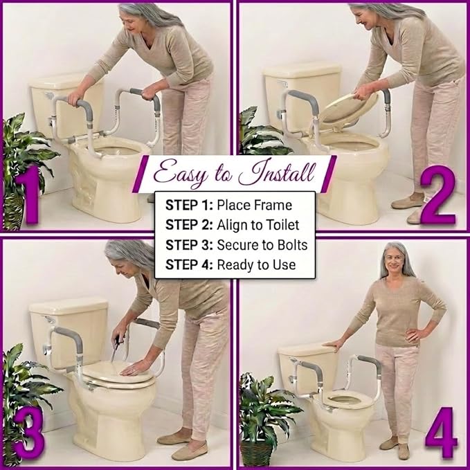 NOVA Toilet Safety Hand Rails – Adjustable Padded Armrests, Removable Aluminum Toilet Support Handles for Seniors & Mobility Assistance, Fits Standard & Elongated Toilets, 300 lb Capacity