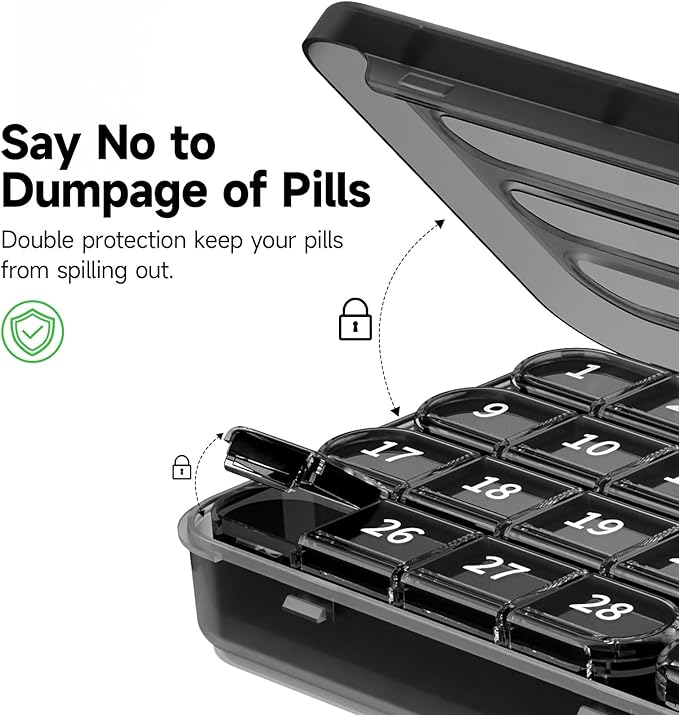 Zoksi Monthly Pill Organizer 1 Times a Day, 30 Day Pill Box Organizer,One Month Pill Case for Travel, 31 Day Daily Medcine Container for Vitamins, Supplement & Medication(Black)