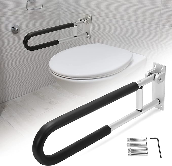 HECASA Toilet Grab Bar 23.6 Inch Flip Up Handicap Grab Bars Rails Folding Support for Elderly Disabled Pregnant Woman Bathroom Shower Safety Toilet Safety Rail