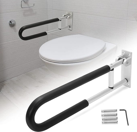 HECASA Toilet Grab Bar 23.6 Inch Flip Up Handicap Grab Bars Rails Folding Support for Elderly Disabled Pregnant Woman Bathroom Shower Safety Toilet Safety Rail