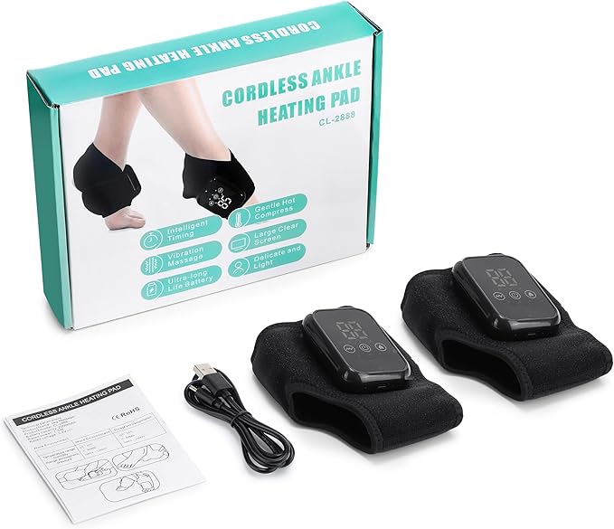2PCS Cordless Ankle Heating Pad with Massage,Rechargeable Ankle Massager for Circulation and Pain Relief, Heating Pad for Ankle,Portable Foot Massager