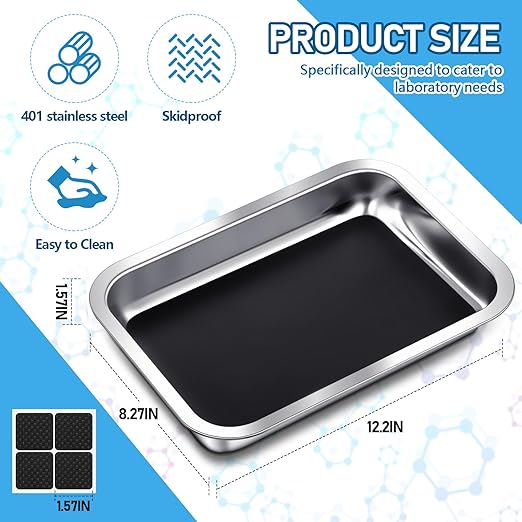 Conelist 2 Set 12.2 x 8.27 Inch Dissection Pan with Black Wax Thicken with 4 Rubber Nonslip Mat Reusable Stainless Steel Thicken Dissection Pan for Lab Experiment Junior Senior