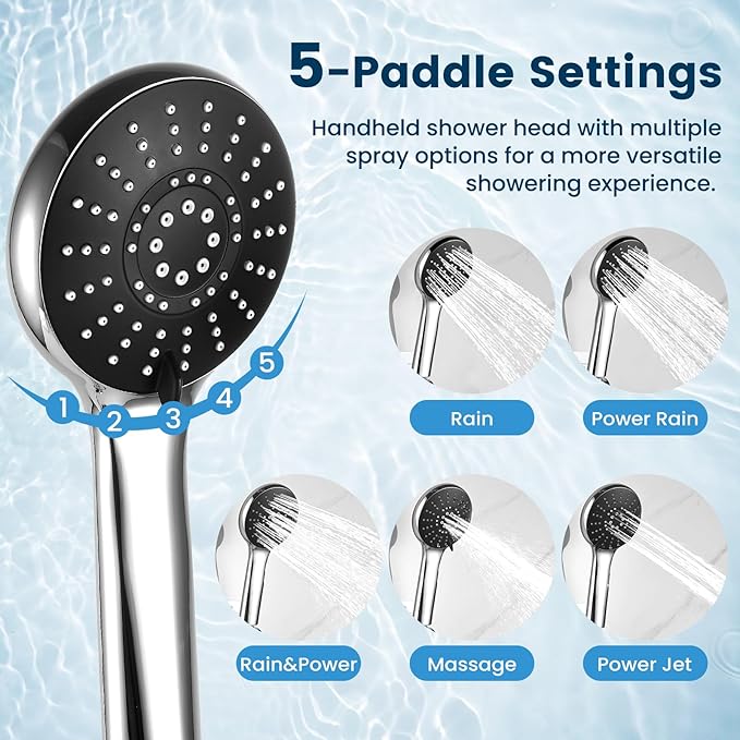 Filtered Shower Head with Handheld Combo,11.8 Inch Large Rectangular Chrome Rain Shower Head with 5 Modes Handheld Spray Combo,Adjustable Double Shower Heads with Holder and 11'' Extension Arm