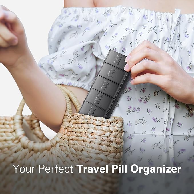 Large Pill Organizer 2 Pack, Easy-Open Weekly Pill Organizer, XL Daily Pill Organizers, 7 Day Medicine Pill Organziers, Medicine Box 7 Day for Large Vitamin Supplements (Double Black)