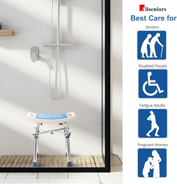 Aliseniors Shower Chair for Inside Shower - Nonslip Bath Shower Stool with Padded Seat Holes for Tub and Bathroom - Comfortable Bathing Bench for Elderly, Senior or Disabled and Handicap
