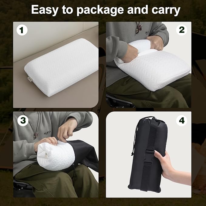 Vekkia Travel Pillow, Memory Foam Pillow Compressible Camping Pillow with Washable Cover,Ergonomic Supportive Pillow for Sleeping Ideal for Adults Kids Travel, Hiking, Airplane and Car-S