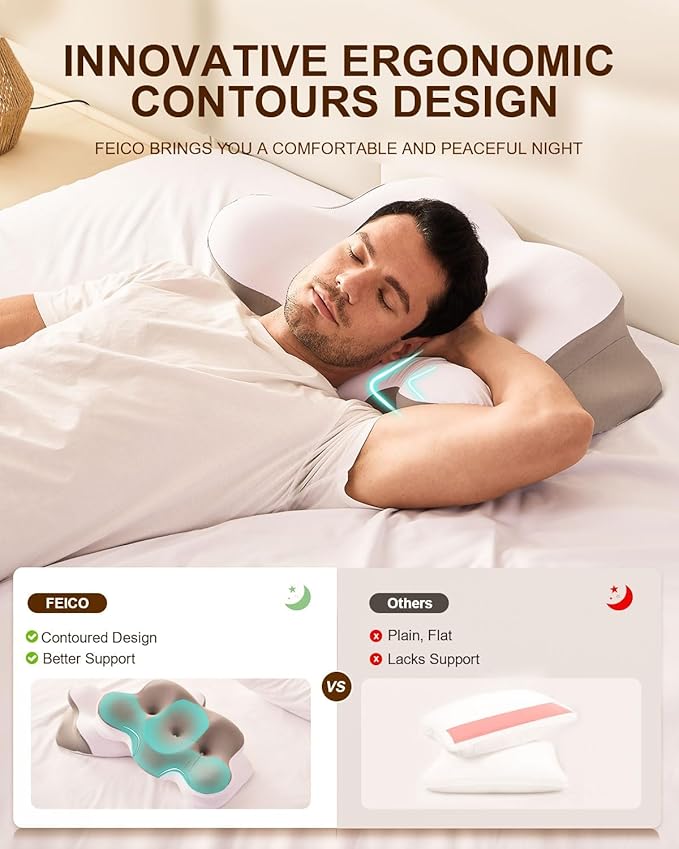 Cervical Neck Pillow, Memory Foam Pillow for Neck Pain Relief, Ergonomic Contour Cooling Pillow for Side Sleeper Pillow Adults & Stomach Sleepers Neck Shoulder Pillow (Gray, 24" L x 14" W)
