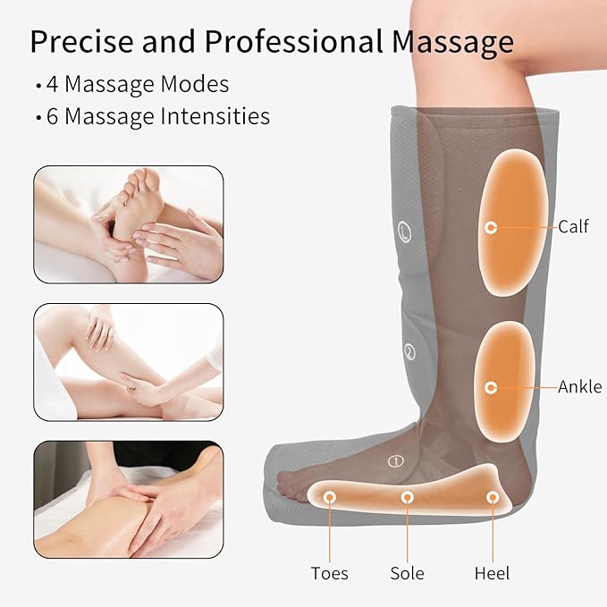 HomeCare Leg Massage with Heat, Electric Leg Massager for Calves and Feet with 4 Modes, 6 Intensity Levels, 3 Timer & LCD Display, Foot Massager for Women and Men at Home or Office