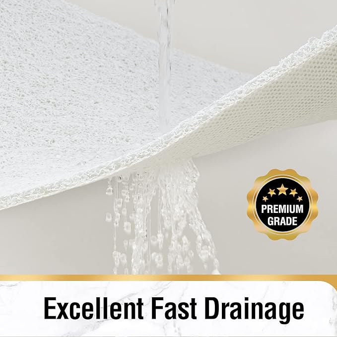 HITSLAM Shower Mat, 32 x 24 Inch Non Slip Bath Mat for Tub, Soft PVC Loofah Bathtub Mats with Drain Holes, Quick Drying Bathroom Stall Floor Mat, Bathroom Accessories Without Suction Cup, White
