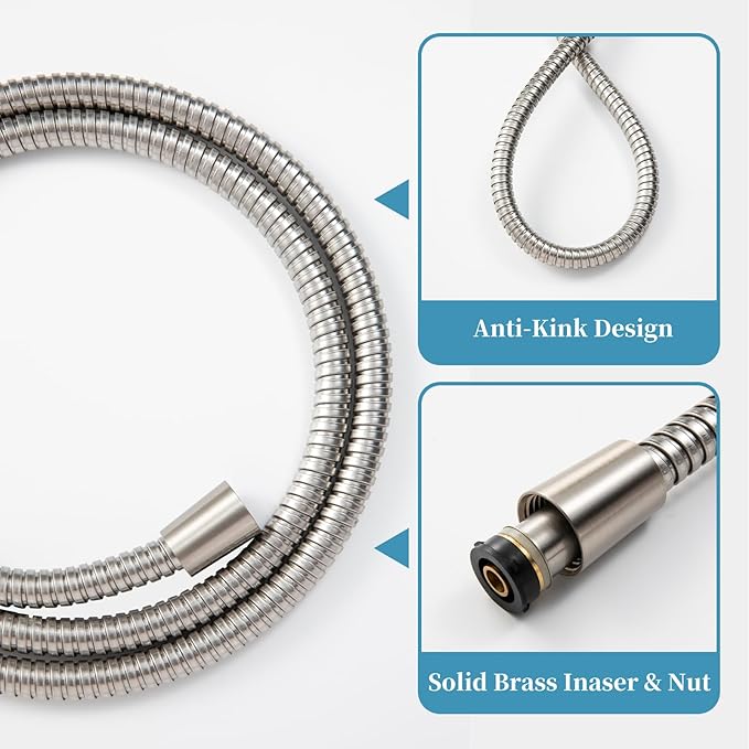 OFFO Handheld Shower Head Set, 6-Mode Brushed Nickel High Pressure Handheld Sprayer with 60" Stainless Steel Hose & Holder, High Flow Large Powerful Boosting Handheld Showerhead for Low Water Pressure