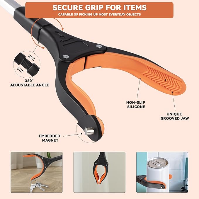 32.65"Grabber Reacher Tool, Foldable Trash Picker, 360°Rotating Grabber with Magnetic for Seniors and Disabled