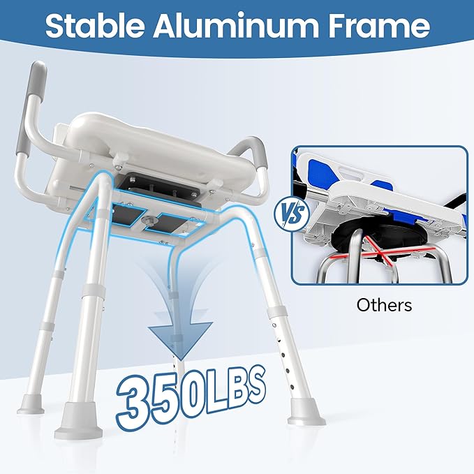 Swivel Shower Chair with Removable Back and Arms, Shower Chair for Inside Shower & Bathroom Seat, 5-Level Height Adjustable Shower Chair for Elderly and Disabled, Gray
