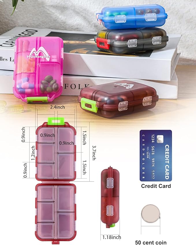 4PS Travel Pill Organizer with 164 Slice Labels，10 Compartments Travel Pill Box Portable Folding Small Pill Case Daily Pill Container Used for Carry Storage Medicine Organizer By M MUchengbao (White)